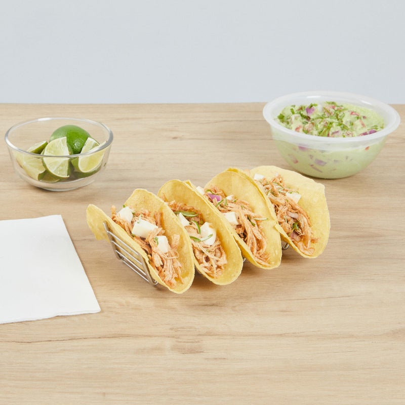Restaurantware 7.1 Inch x 2.5 Inch Taco Stand 1 Rectangle Taco Rank - Fits 4 Tacos Reversible Silver Stainless Steel Taco Holder Dishwasher Safe For Hard Or Soft Shells - Image 2